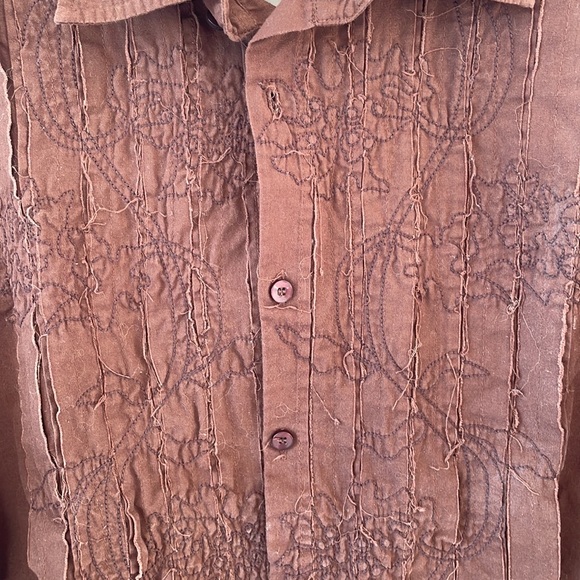 Men’s Small Brown Embroidered Button Down Shirt by Cultural Revolution - Picture 4 of 4